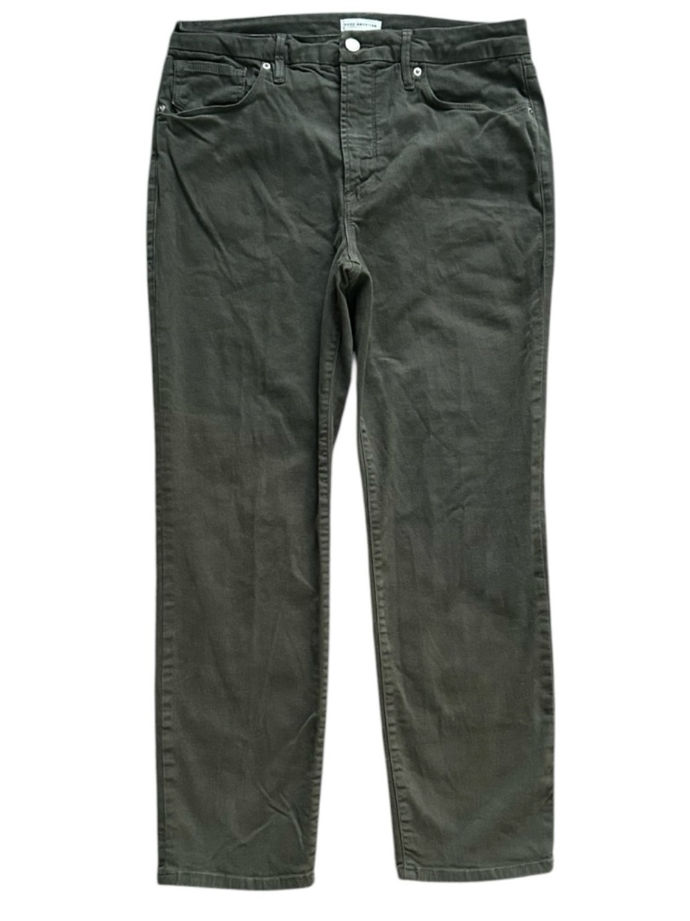 Good American Jeans 12/31 Olive Green Straight Leg High Rise Stretch Denim